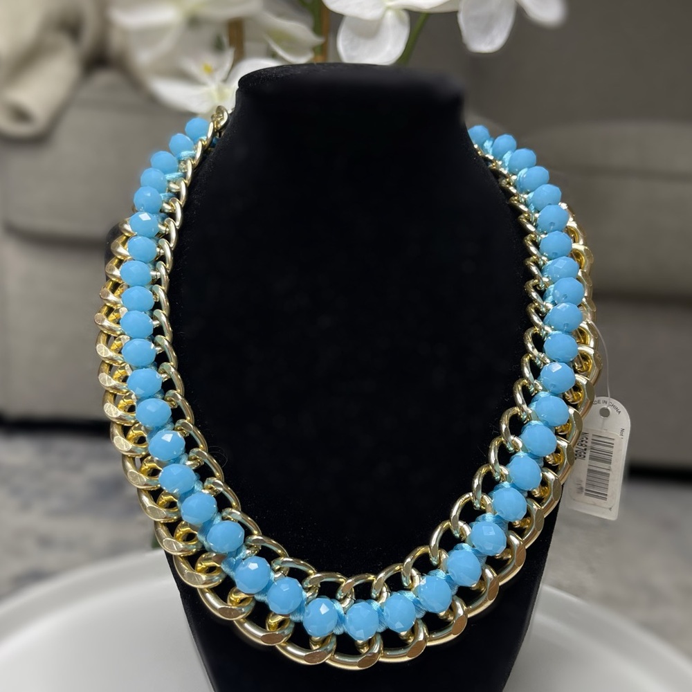 Sophia Collection Gold and Blue Beaded Layered Necklace